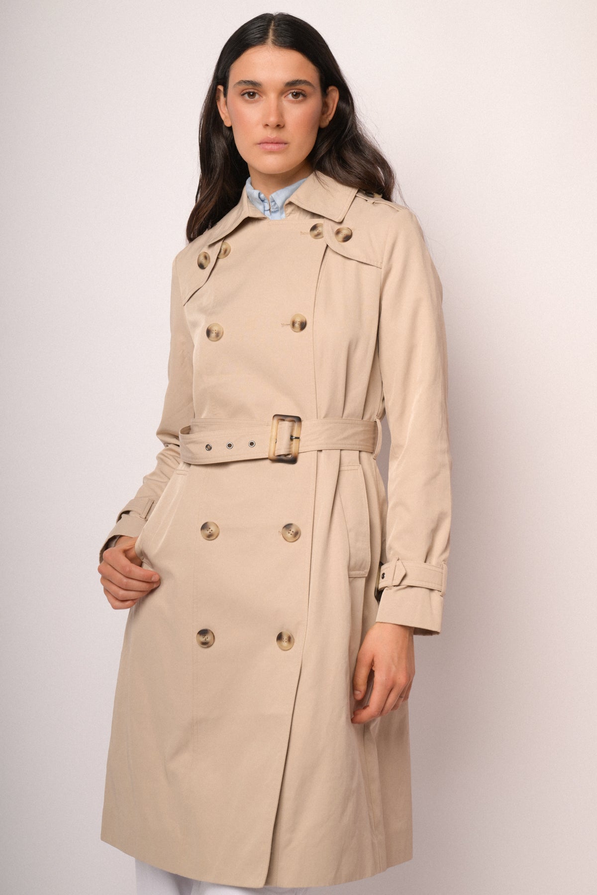 Trench lungo doppiopetto beige