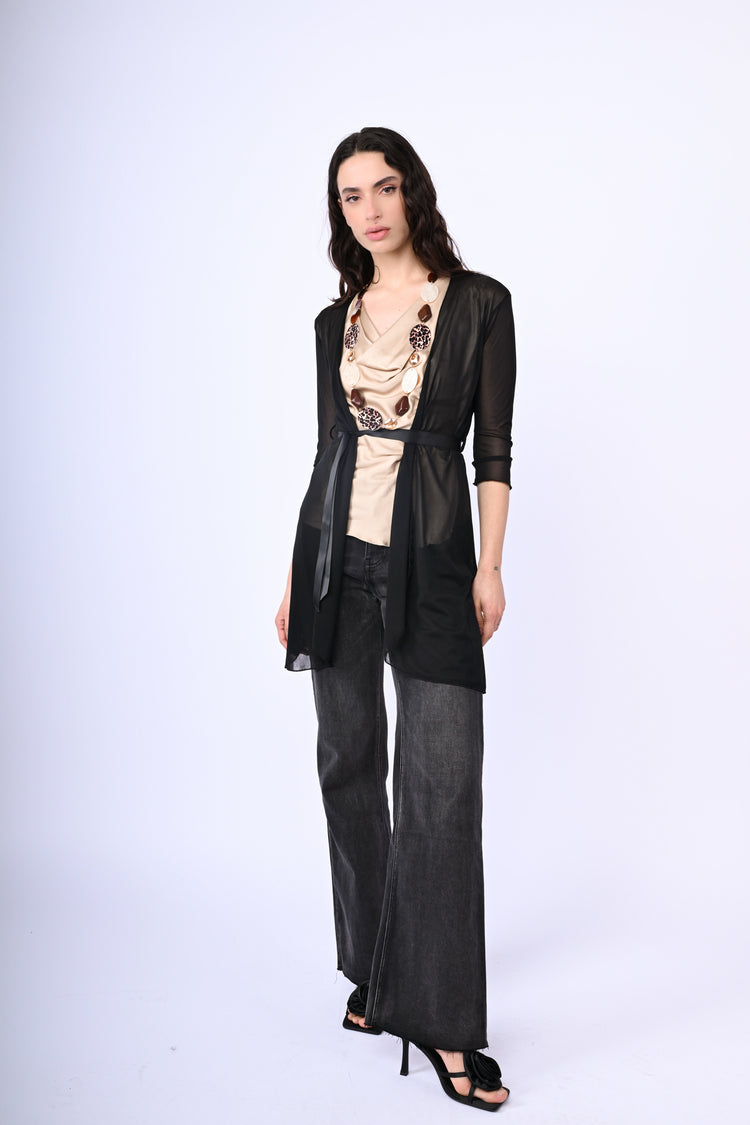 Cardigan in tulle con cintura