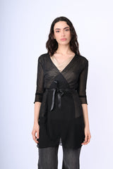 Cardigan in tulle con cintura