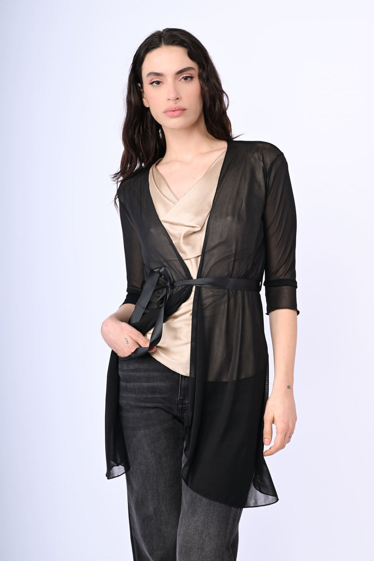 Cardigan in tulle con cintura