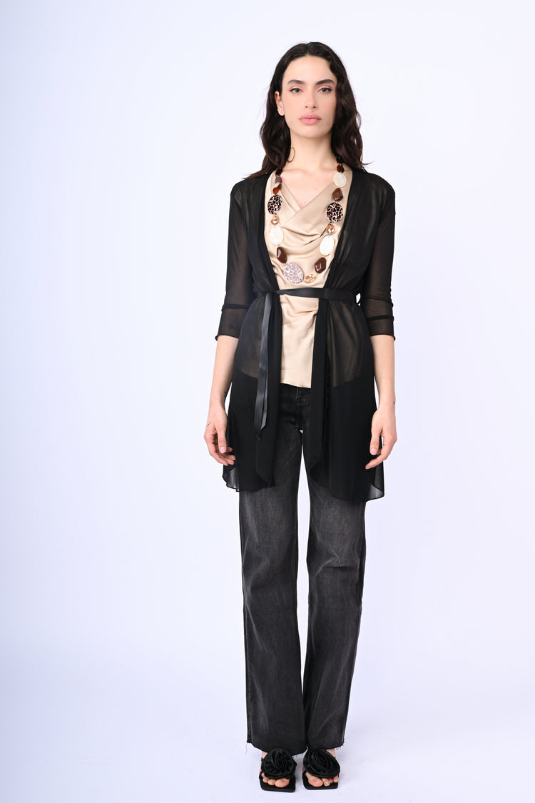 Cardigan in tulle con cintura