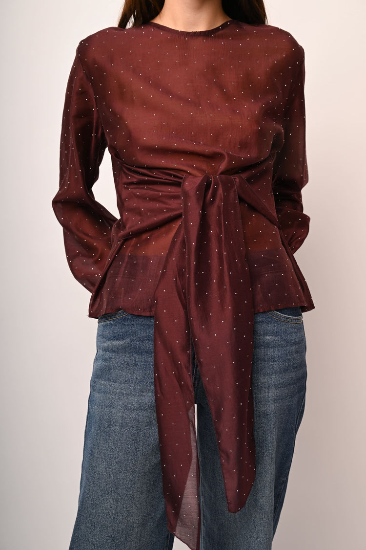 Blusa in mussola con fiocco e strass