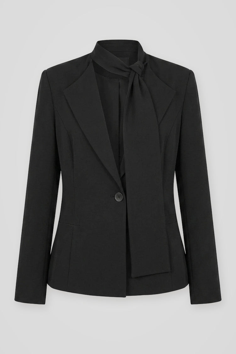 Blazer monopetto nero con fiocco al collo