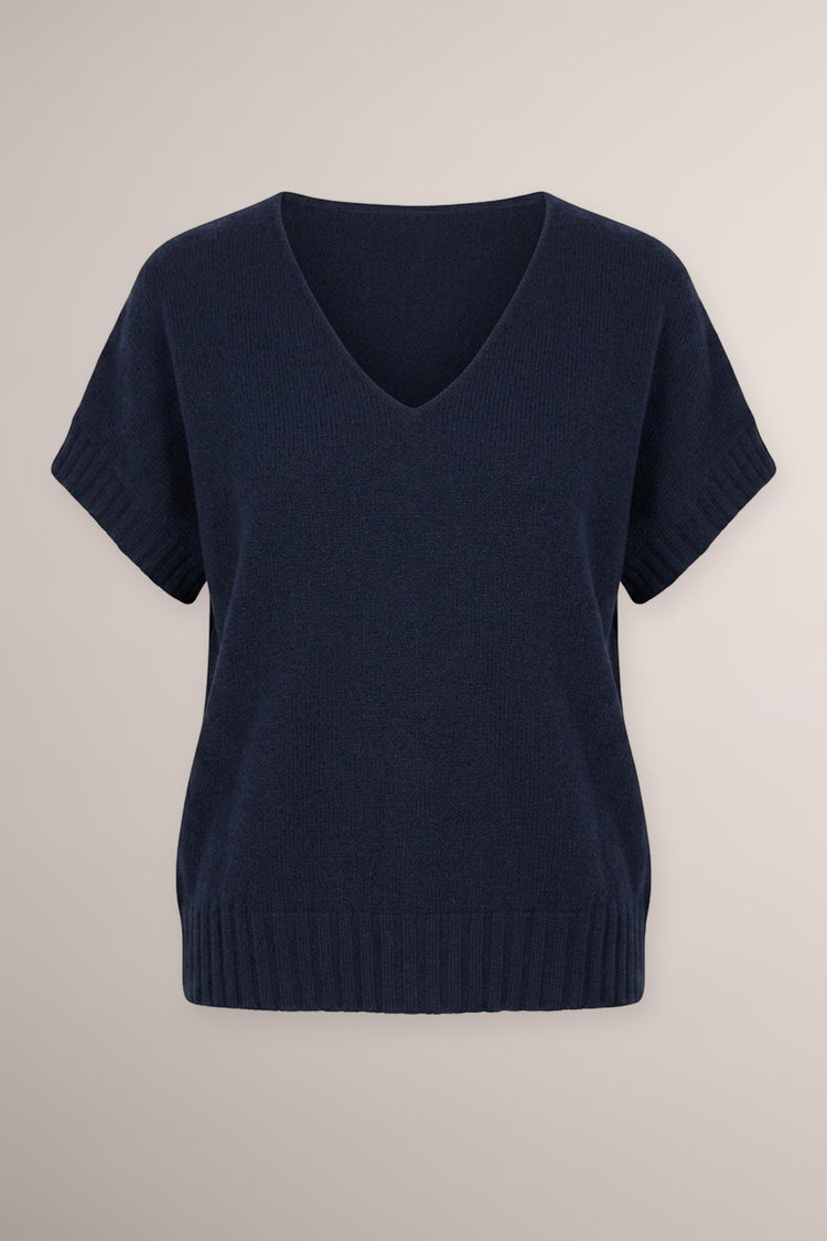 Pull a mezze maniche con scollo a V blu