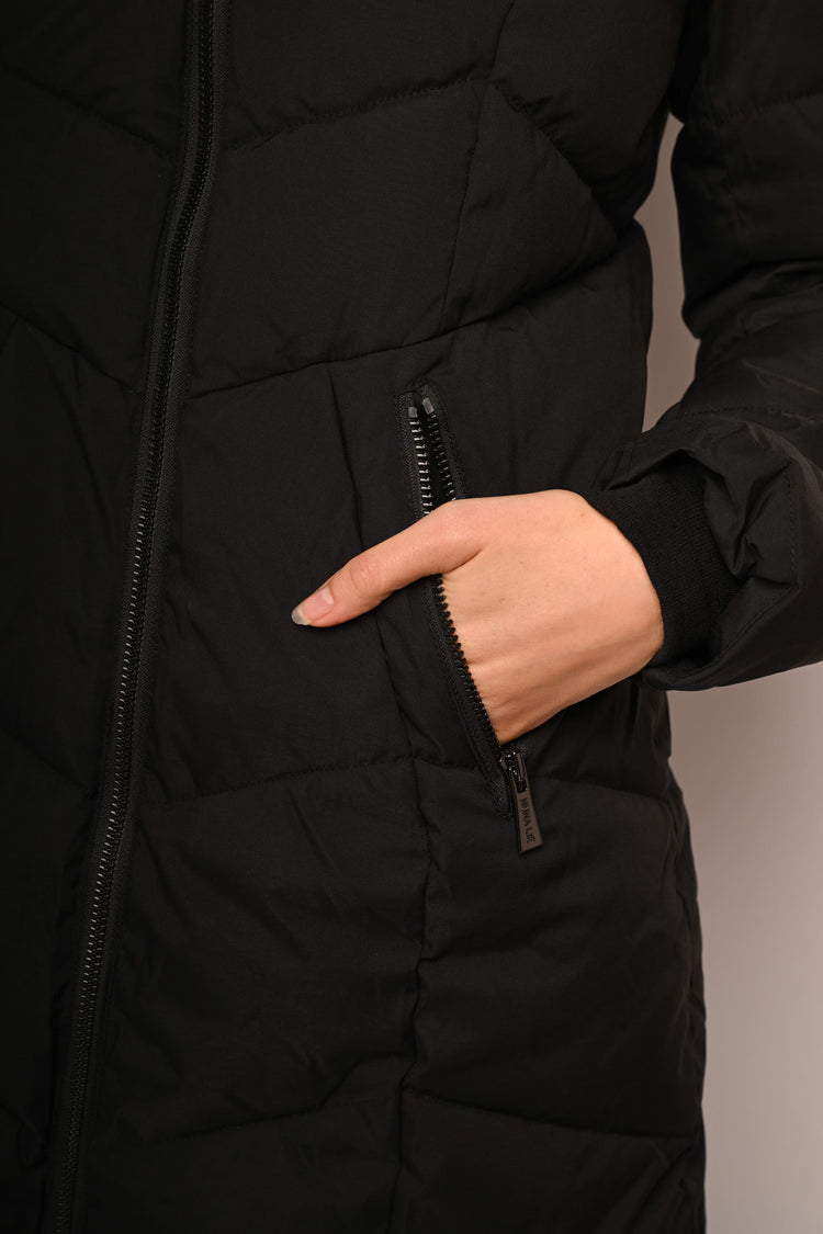 Piumino in nylon trapuntato con cappuccio in faux fur