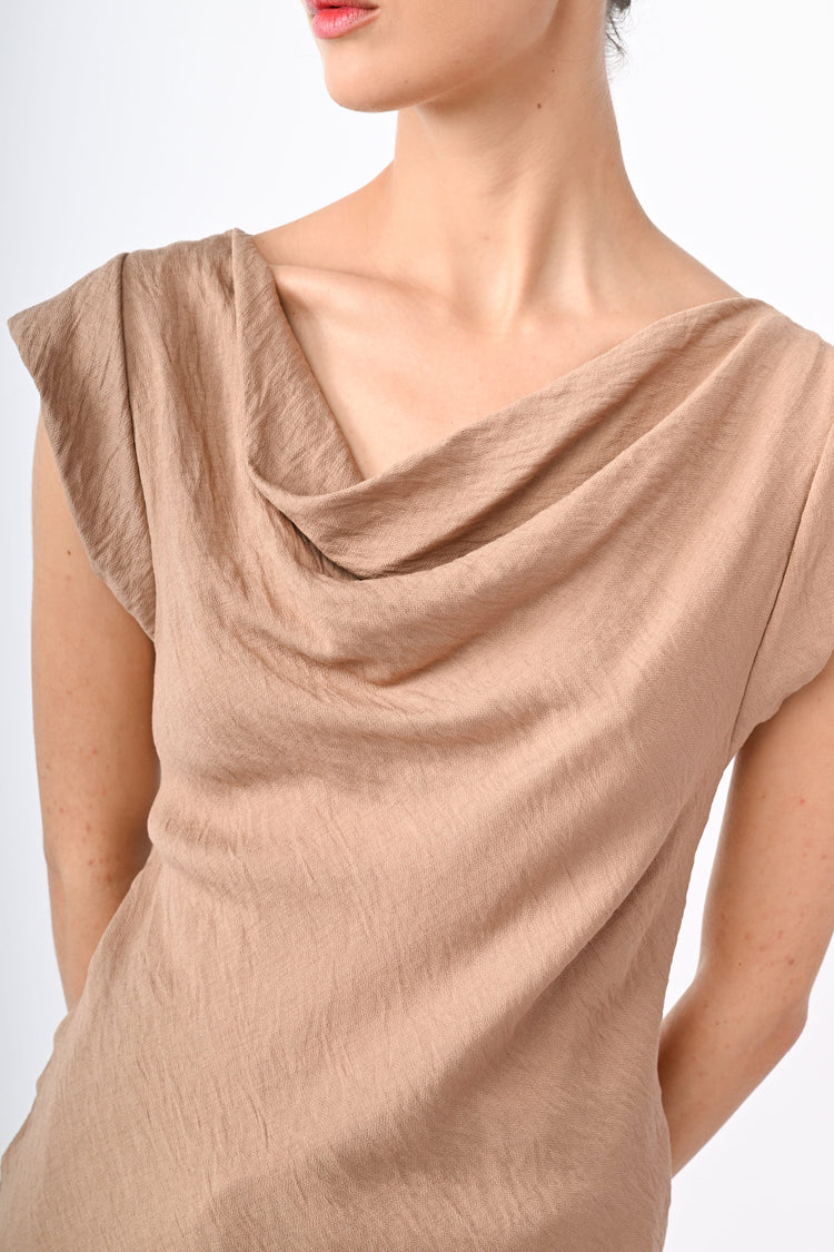 Top misto viscosa con scollo drappeggiato