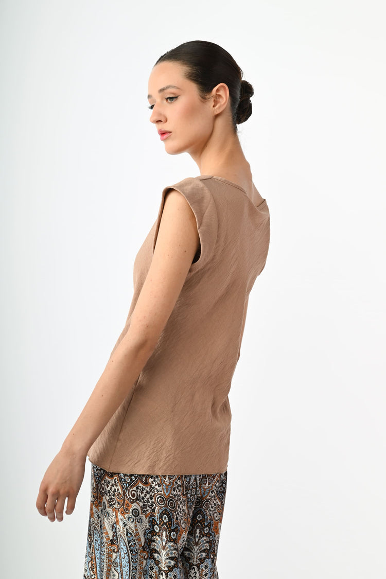 Top misto viscosa con scollo drappeggiato