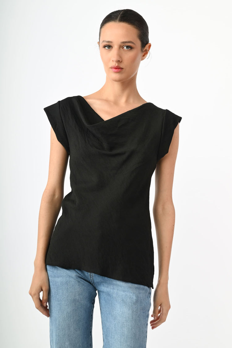 Top misto viscosa con scollo drappeggiato
