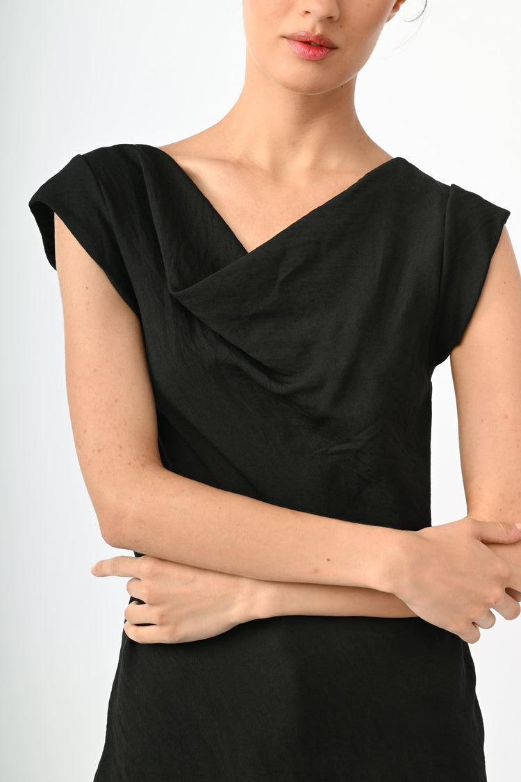 Top misto viscosa con scollo drappeggiato