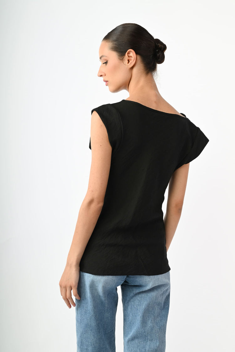 Top misto viscosa con scollo drappeggiato