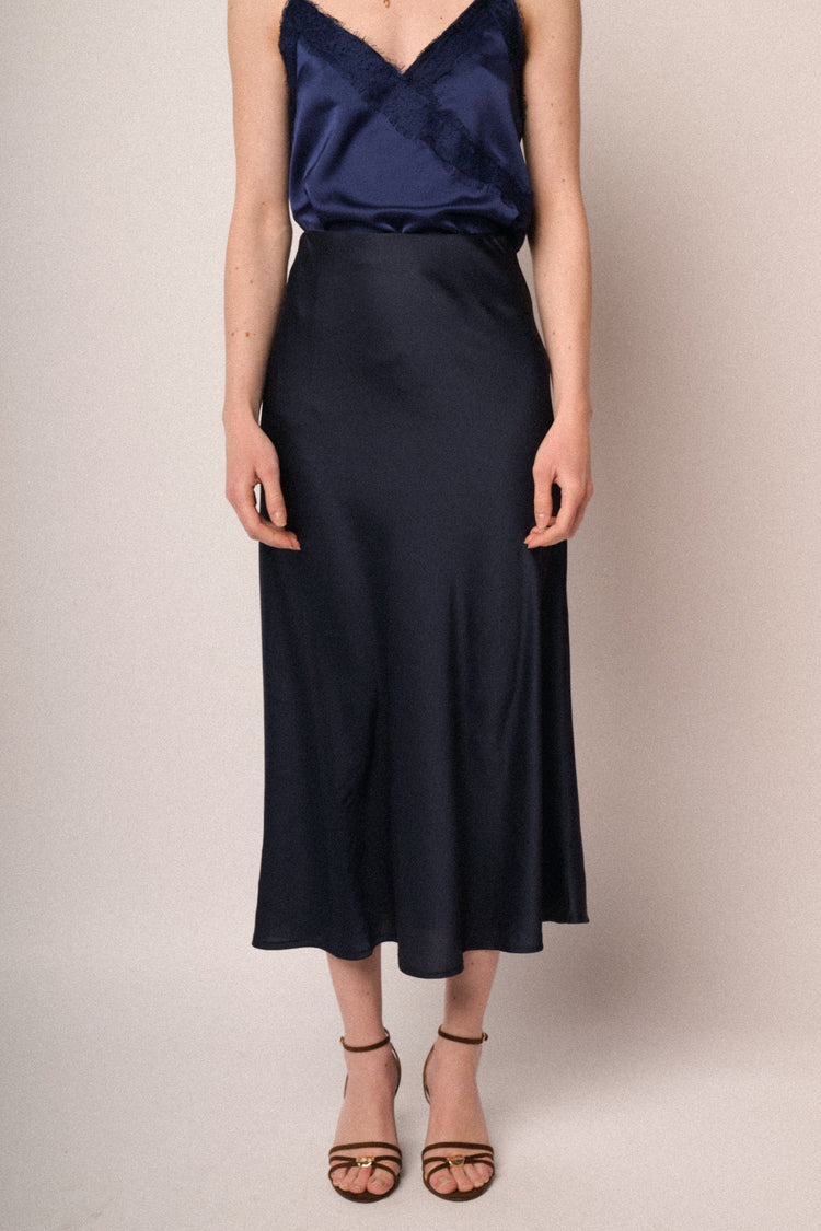 Gonna midi in raso blu