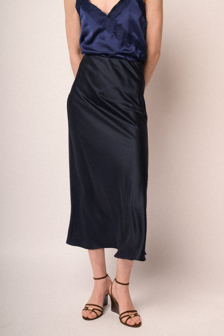 Gonna midi in raso blu