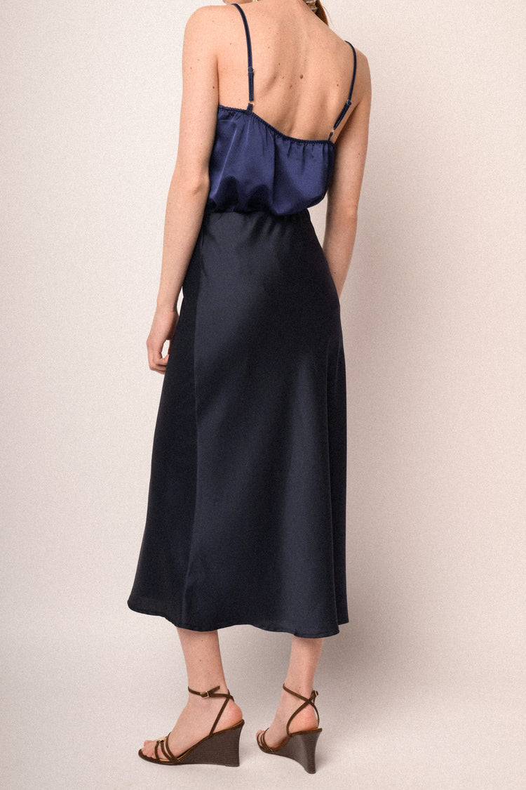 Gonna midi in raso blu