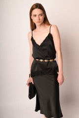 Top in raso con pizzo nero