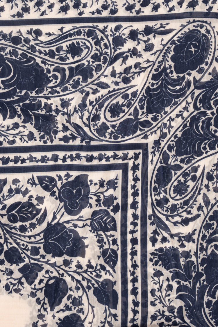 Foulard piccolo misto seta a stampa floreale blu