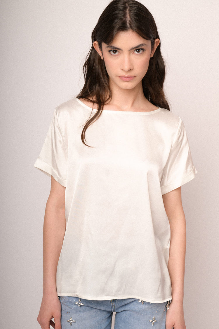 T-shirt in raso di viscosa bianco
