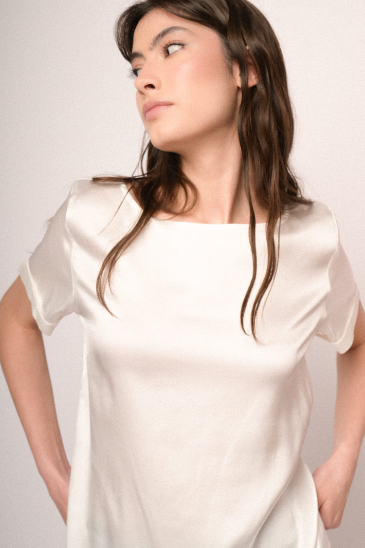 T-shirt in raso di viscosa bianco
