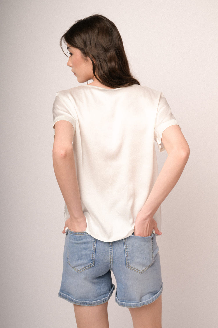T-shirt in raso di viscosa bianco