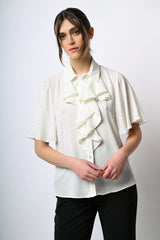 Camicia con mini borchie e rouches