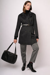 Cappotto doppiopetto nero in misto lana