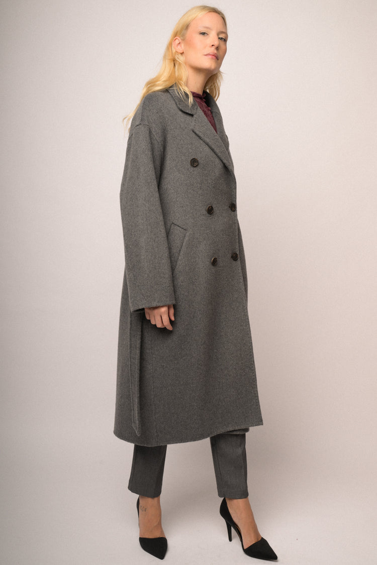 Cappotto doppio petto cintura misto lana