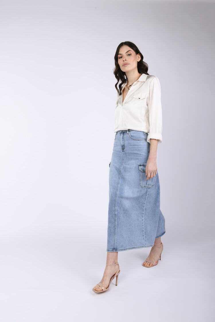 Gonna lunga cargo in denim