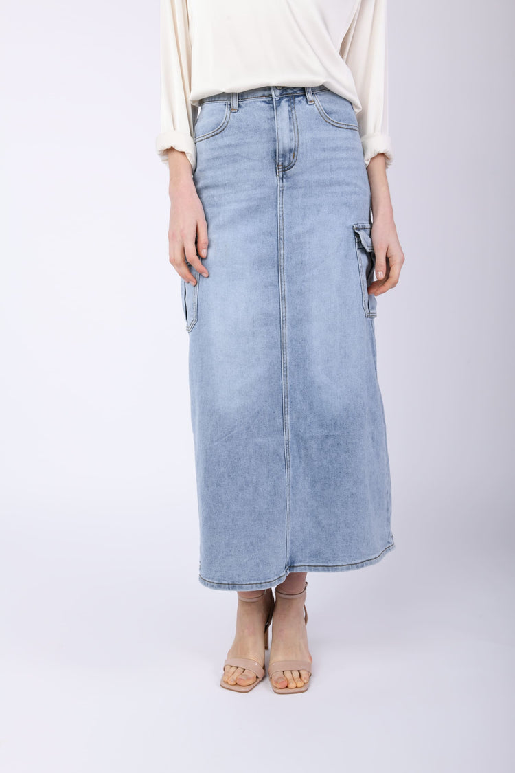 Gonna lunga cargo in denim