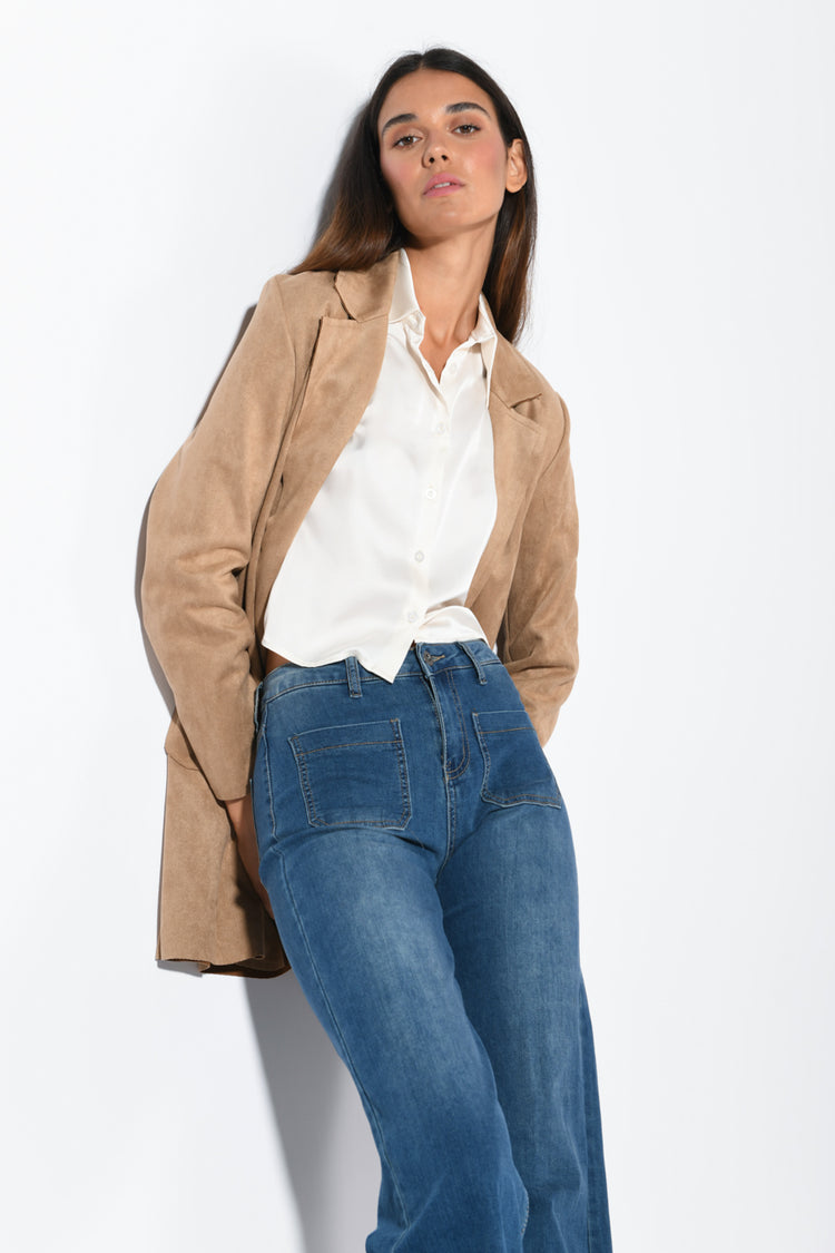 Camicia crop in raso