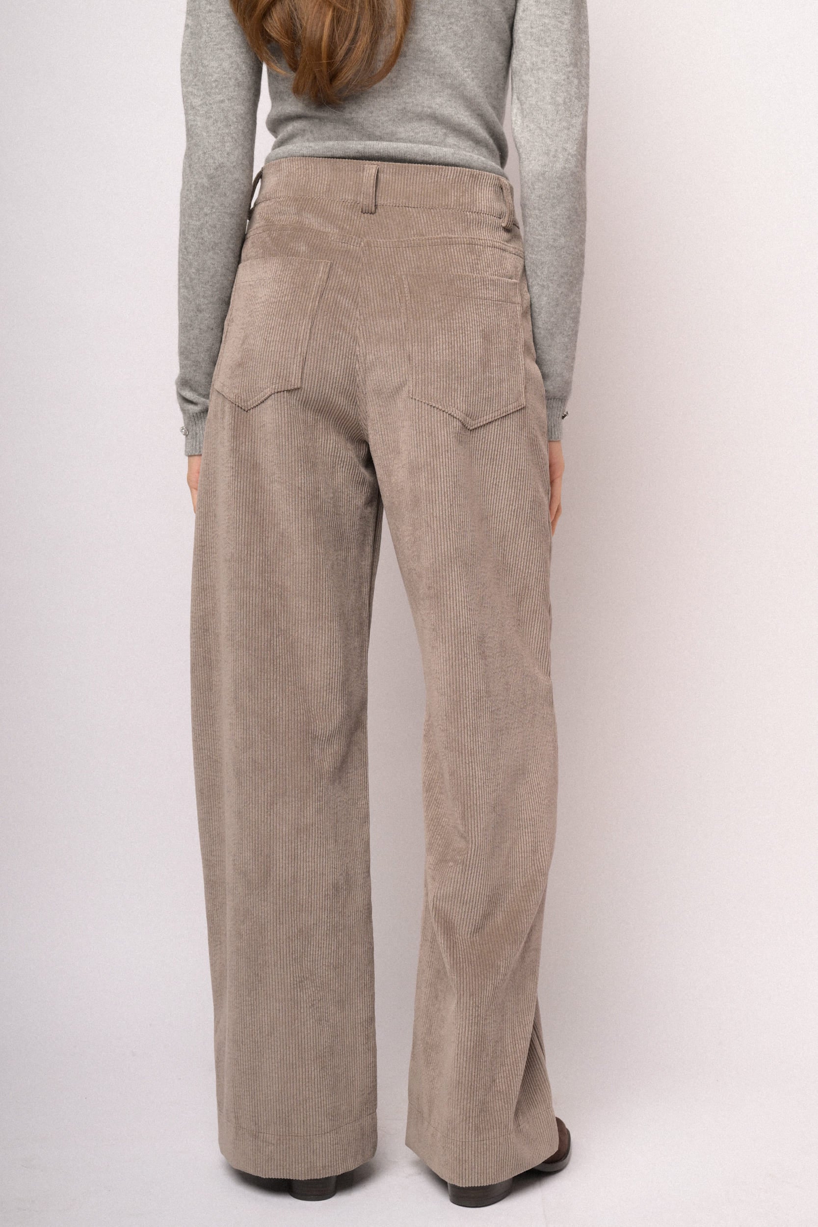 Pantaloni palazzo in velluto a coste tortora