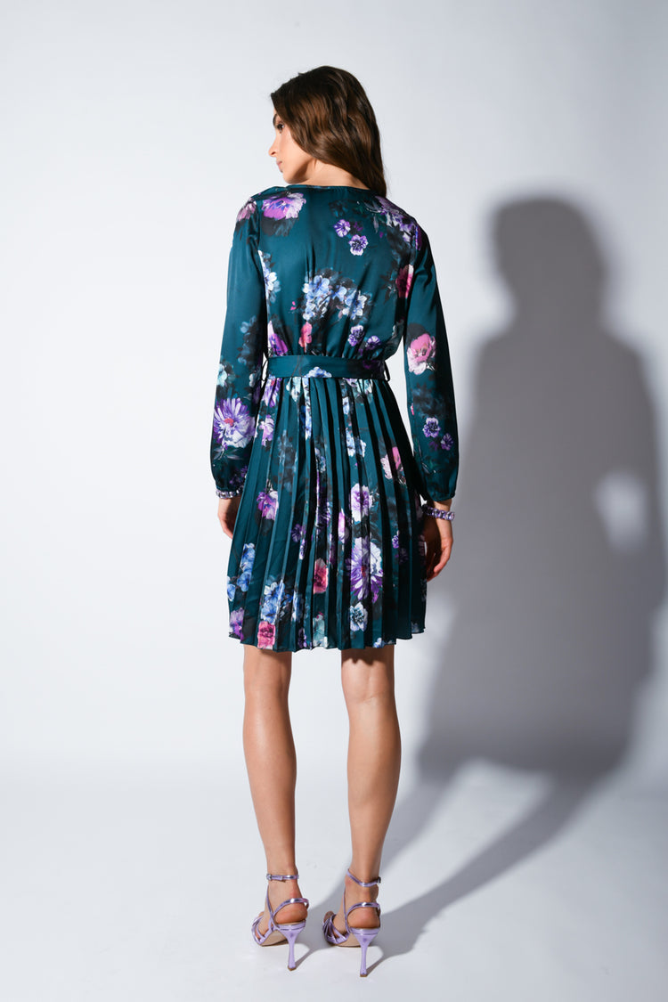 Abito in raso plissé a stampa floreale
