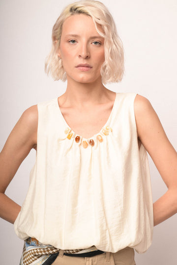 Top avorio con pietre decorative multicolor