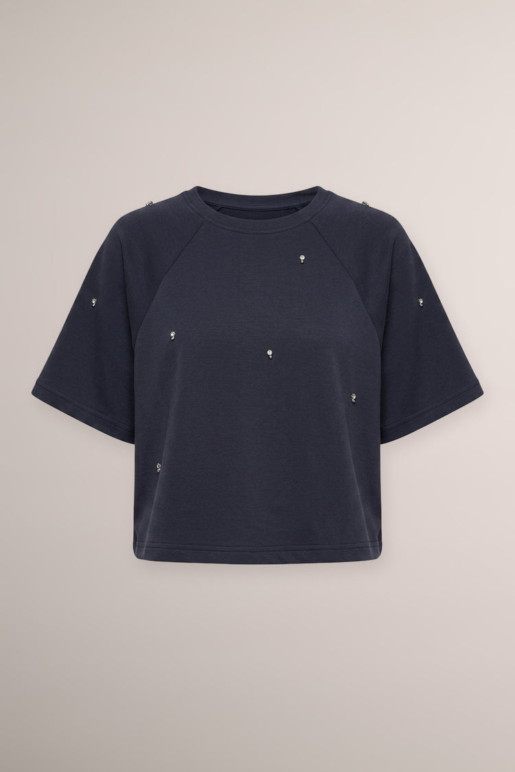 Maglia felpa blu con strass