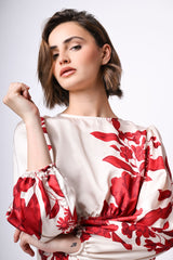 Blusa in raso con stampa floreale