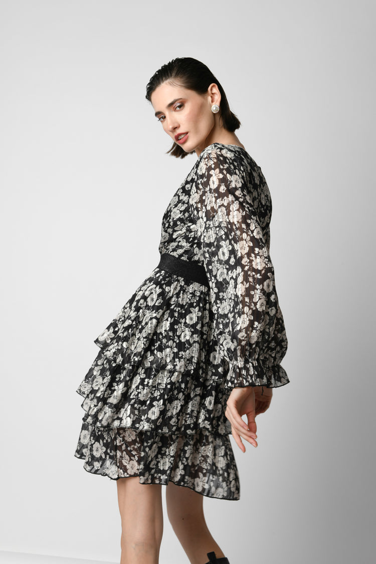 Abito a balze con stampa floreale