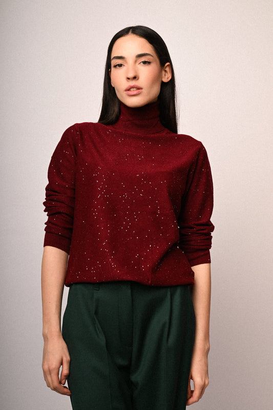 Maglia dolcevita con micro paillettes