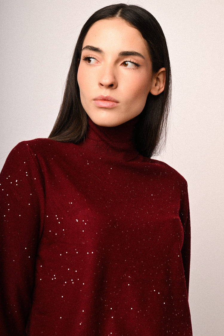 Maglia dolcevita con micro paillettes