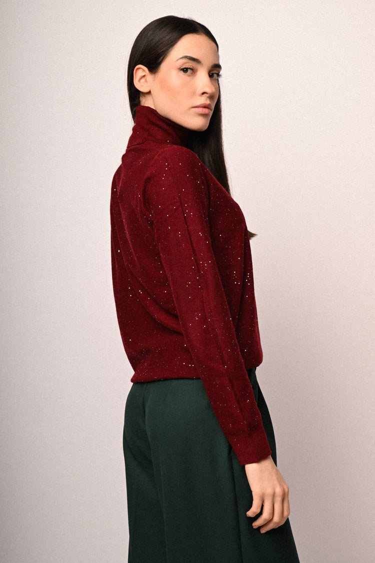 Maglia dolcevita con micro paillettes