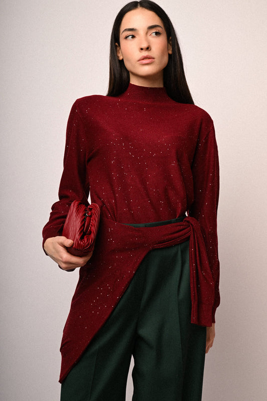 Maglia collo con micro paillettes