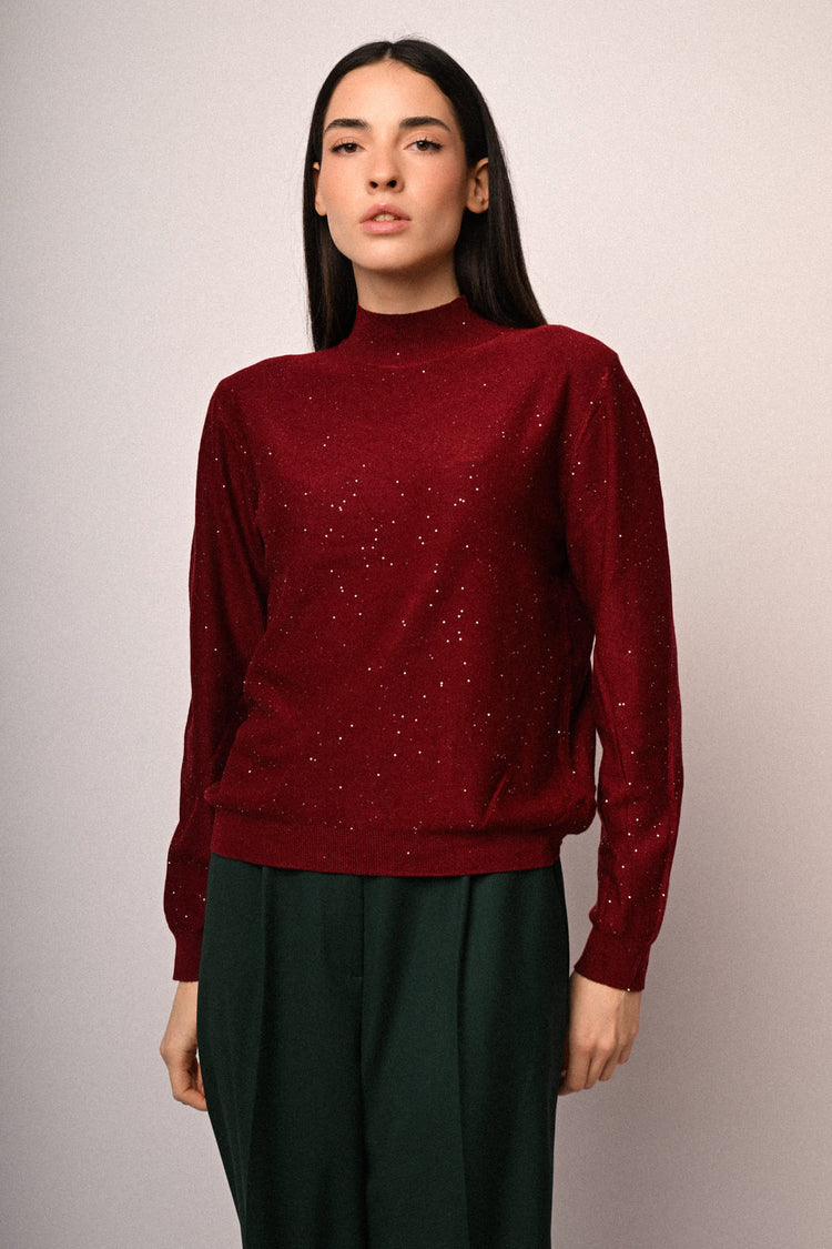 Maglia collo con micro paillettes