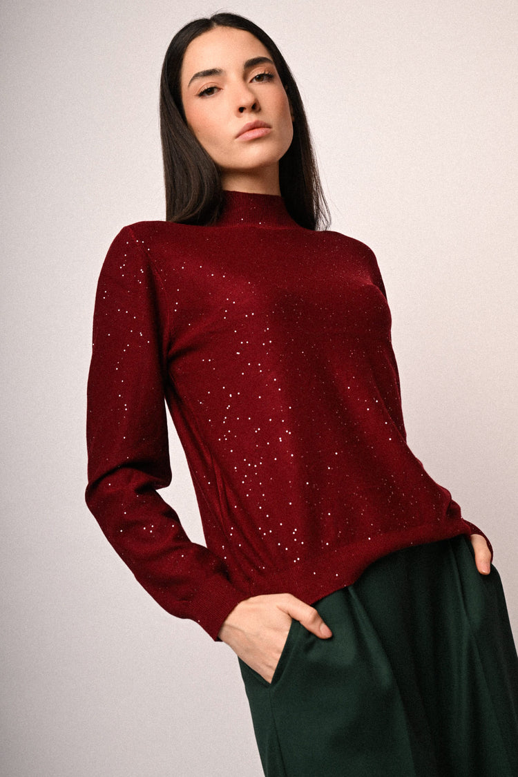 Maglia collo con micro paillettes