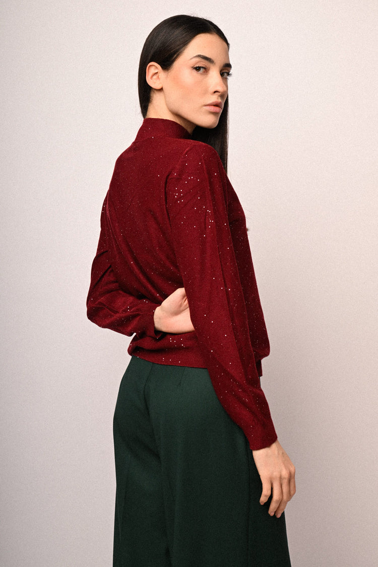 Maglia collo con micro paillettes