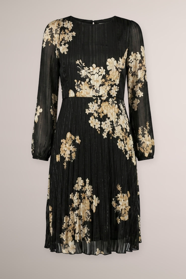 Abito in georgette lurex a stampa floreale nero/multicolor