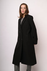 Cappotto lungo doppiopetto nero in misto lana