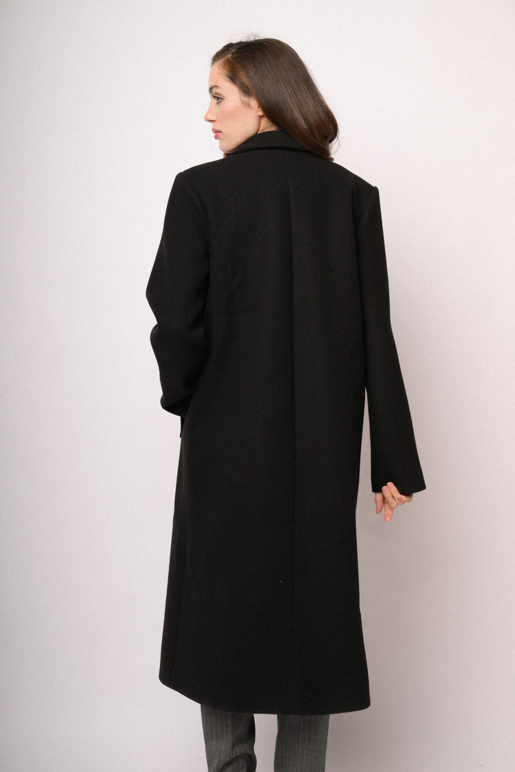 Cappotto lungo doppiopetto nero in misto lana