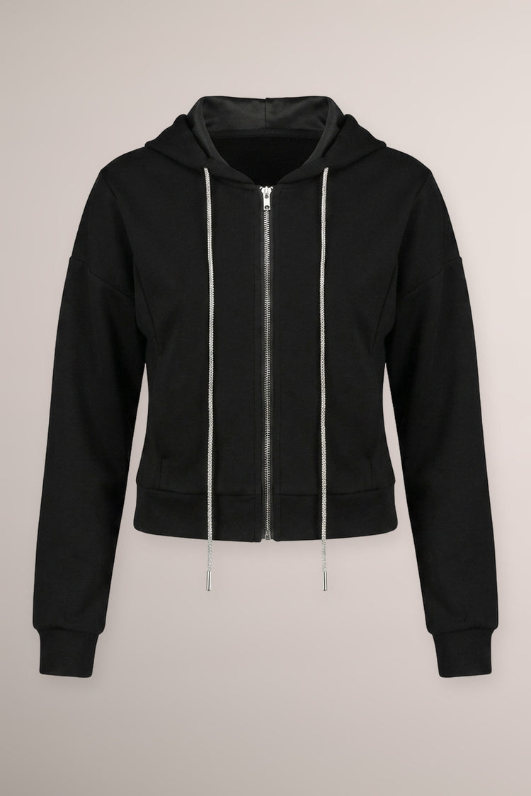 Felpa con cappuccio e zip nera