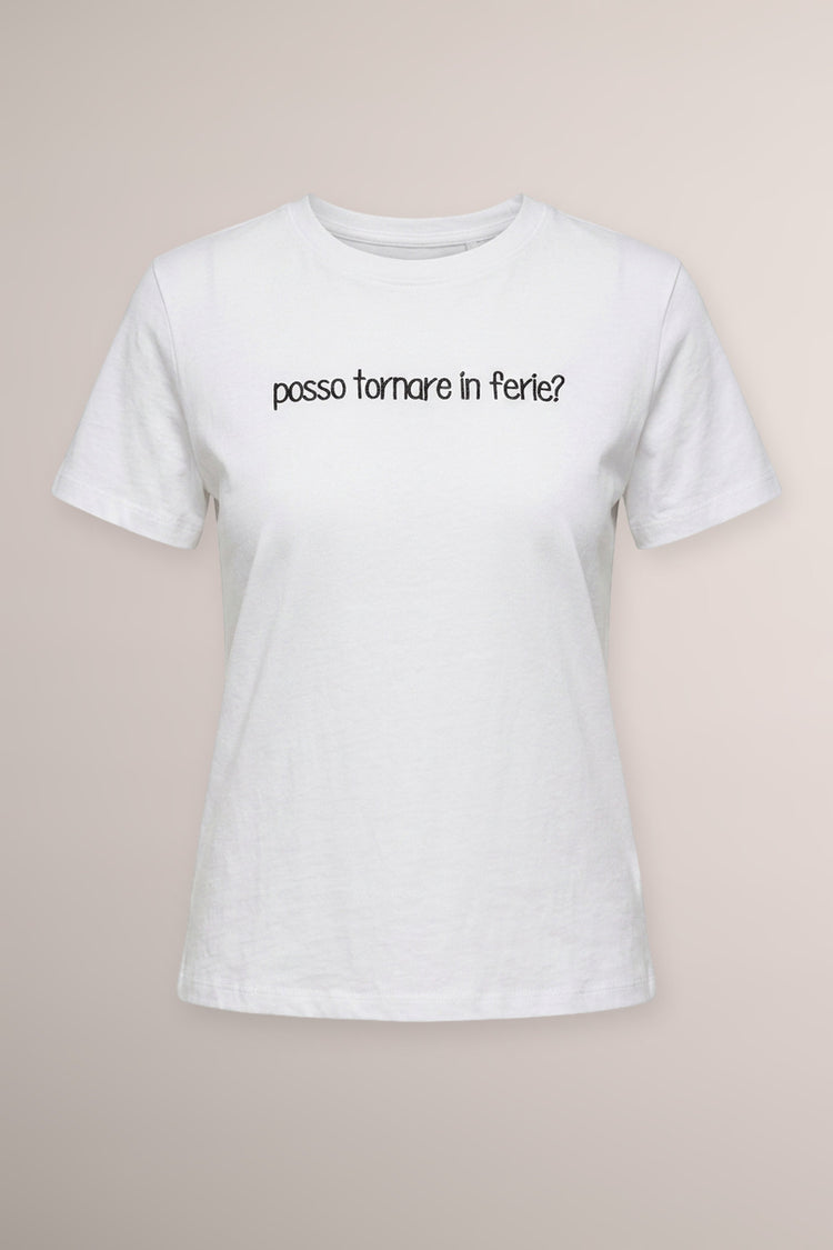 T-shirt bianca con scritta ricamata