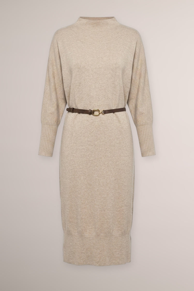 Abito midi e oversize in maglia tortora con cintura