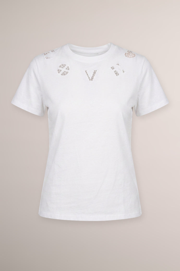 T-shirt bianca con ricamo cut-out LOVE