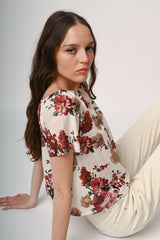 Top in cotone a stampa rose