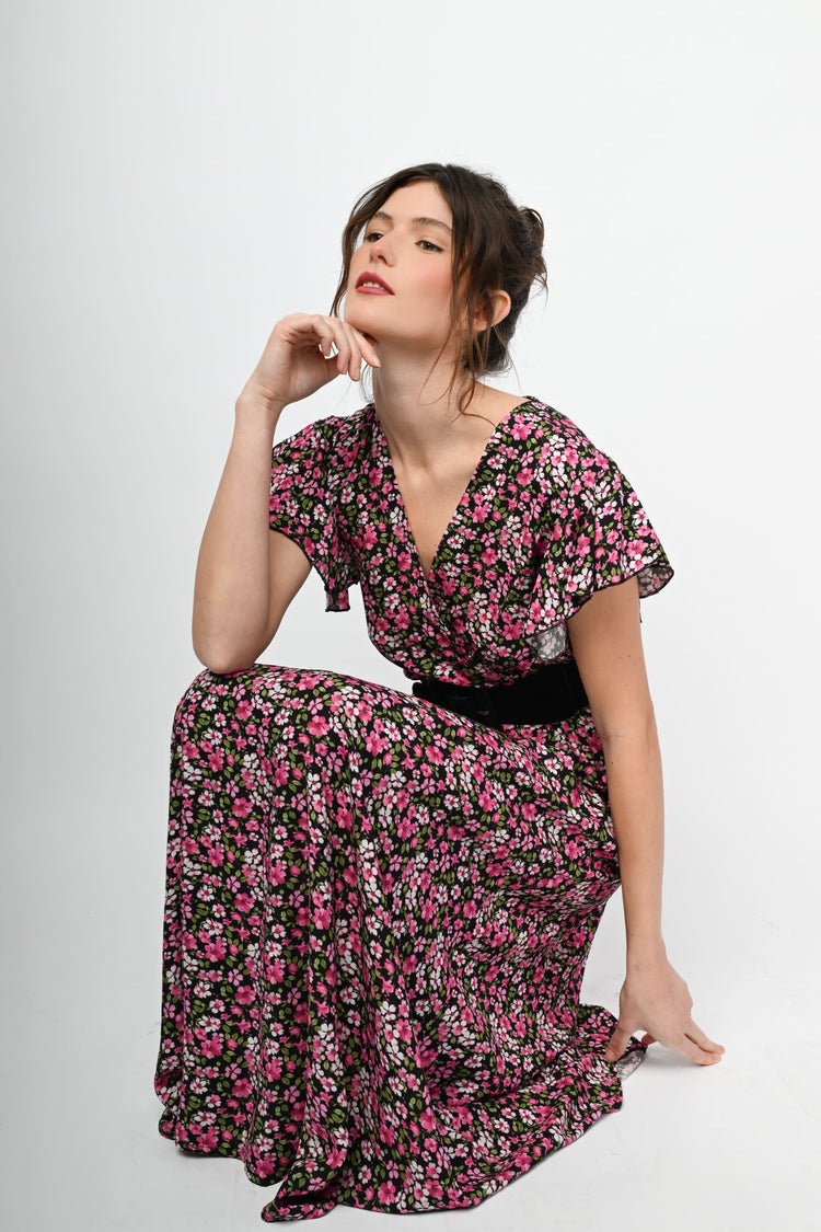 Abito lungo a stampa micro floreale